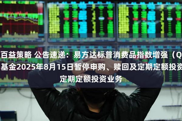百益策略 公告速递：易方达标普消费品指数增强（QDII）基金2025年8月15日暂停申购、赎回及定期定额投资业务